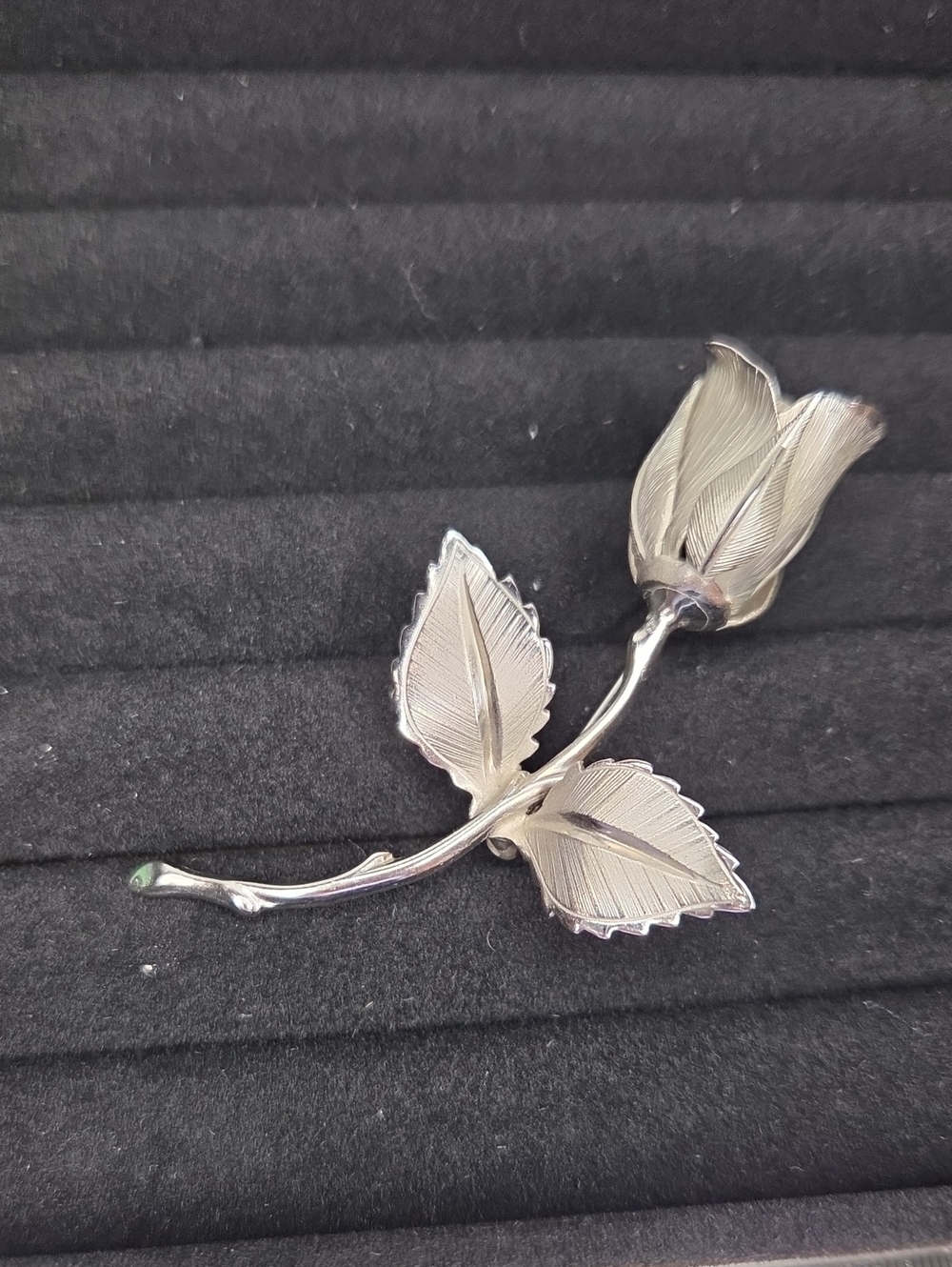 Giovanni Brushed Silverton Rose Stem Brooch- Vintage